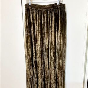 Scully Brown Crinkled Velvet Tiered Skirt L